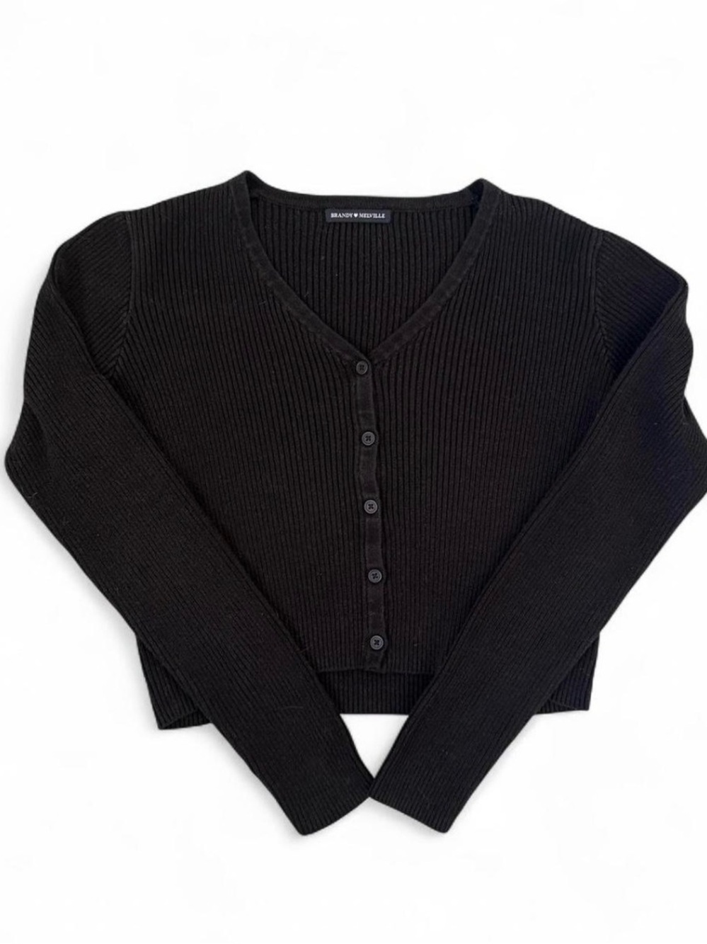 Brandy Melville Black Ribbed V-Neck Button-Front Cardigan